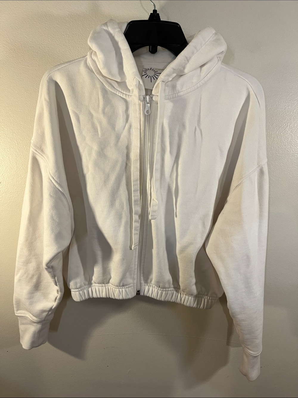 Cropped White Zip-Front Hoodie Jacket
